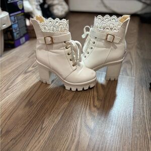 Elegant White Lace-Up Ankle Boots
